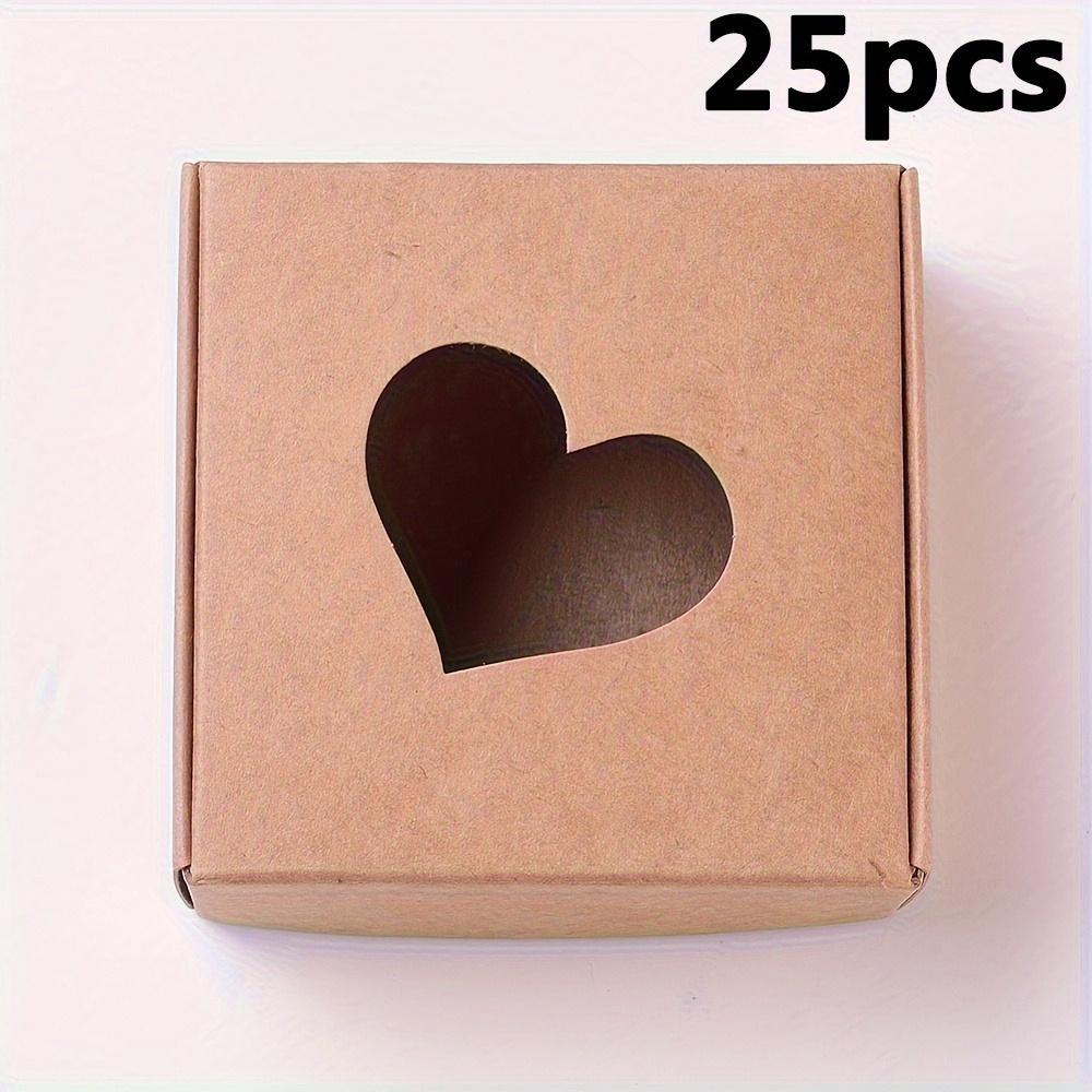 25pcs Kraft Paper Box with Hollow Out Heart Pattern Square Gift Packaging Box Candy Box Small Gift Box