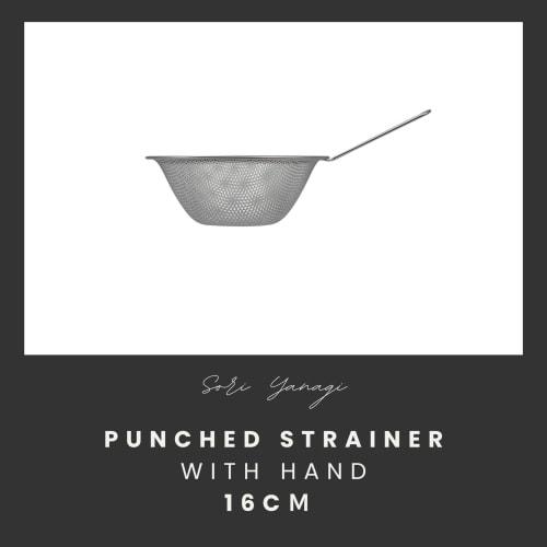 Sori Yanagi's 16cm Tsubame-Sanjo stainless steel colander with handles is designed for superior drainage and ease of cleaning. Made from a single punc