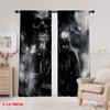 2D Flat Printing 2Pcs Black Motorcycle Rider Curtain Gray Skull And Mist Curtain Extreme Sport For Bedroom Living Room And