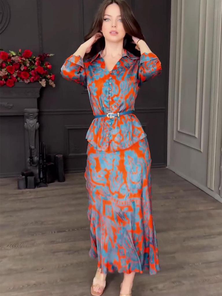 2024 Summer Retro Print Slimming Skirt Set - European & American Design