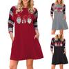 Damen Lässiges Lockeres Weihnachts-Kleid Langarm Rundhals Feiertags-Print Kleid mit Taschen Weicher Stoff Bequeme Passform