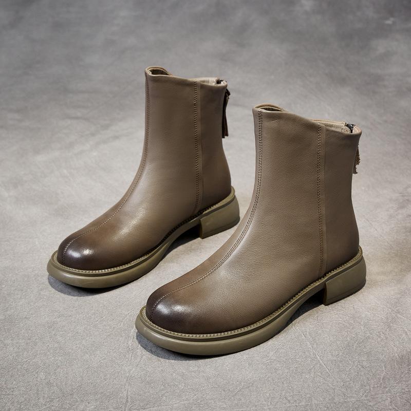 Autumn and winter new retro polished short boots women's handmade first-layer cowhide Martin boots comfortable and versatile women's shoes tide