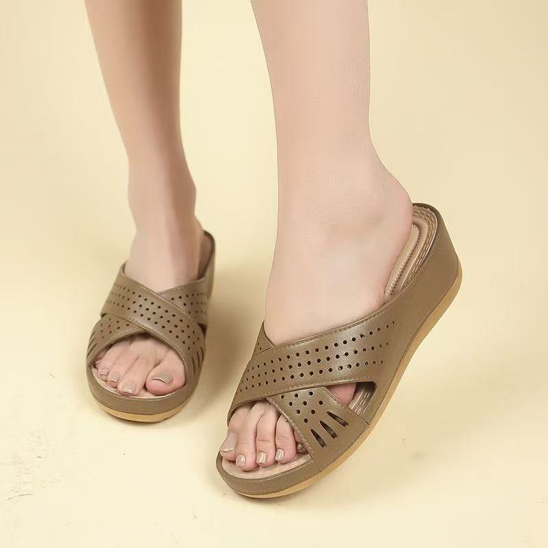 Damen Sommer Neue Offene Zehen Keilabsatz Hausschuhe Wasserdicht Rutschfest Weiche Sohle Leichtgewichtige Hauspantoffeln Outdoor Strand Sandalen