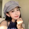 Sweet and cute long-eared rabbit beret children's retro plaid octagonal hat spring and summer versatile painter newsboy hat