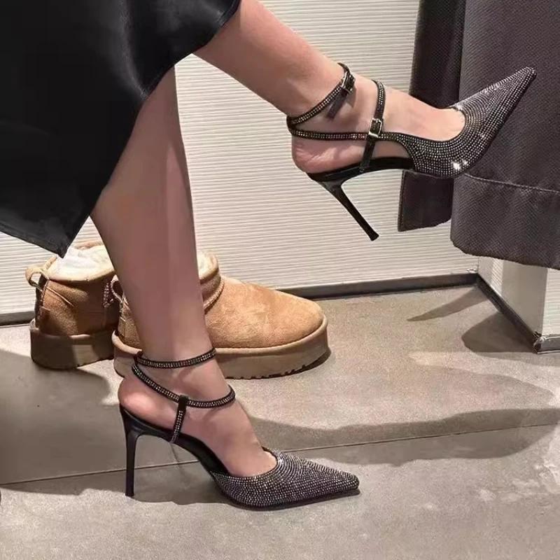 2025 New Bling Women Heeled Sandals Stilettos Shoes Woman Slippers Fashion Summer Sexy Dress Luxury Pumps Party