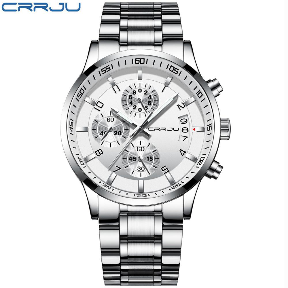 CRRJU 2214New six-hand steel strap solid men's hot-selling casual personalized watch, fashionable and popular for men