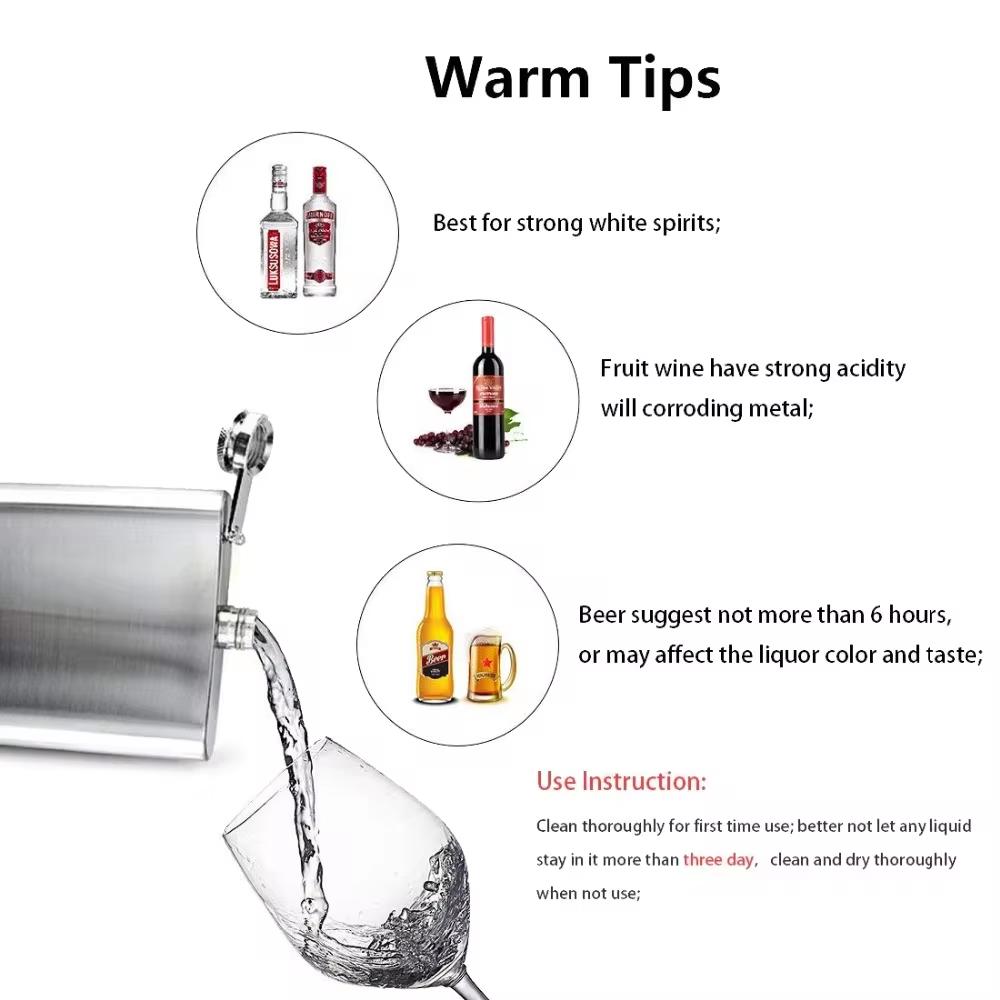 4 8 10 Stainless Steel Ounce Hip Shaped Wine Whiskey Hip Shaped Bottle Kettle Men's Portable Drinking Device Wine Screw Cap