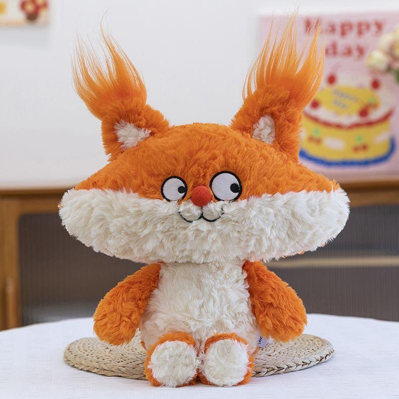 35CM Neues lustiges Fuchs-Stofftier, Großohrige pelzige Katze, Waschbär und kleiner Wolf Plüsch Niedliche Puppe für Kindergeburtstag und Weihnachten