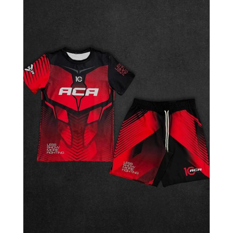 Boxing suit 2PCS set men s 3D printed short sleeved shirt S