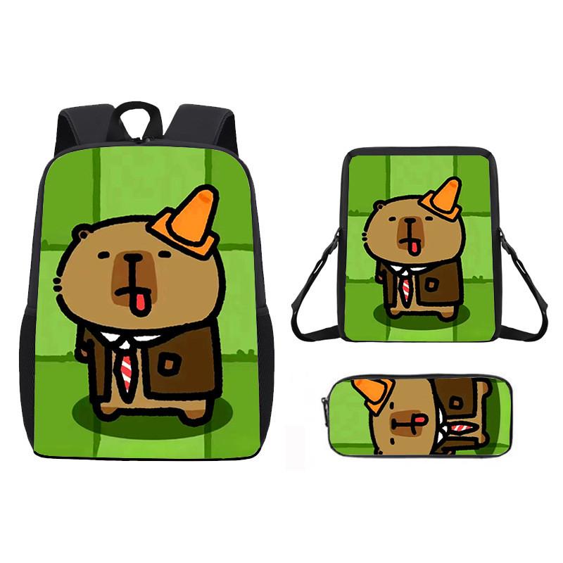 Cartoon Capybara Pattern Backpack Shoulder Bag Pencil Case Three Piece Set