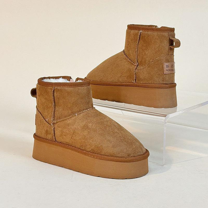 Snow boots new autumn and winter casual velvet solid color heightening warm mid-top cotton shoes
