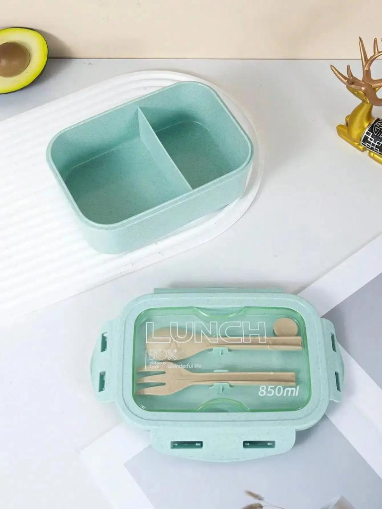 1pc Lunch Box, Lunch Box, Office Worker's Day Solid Color Square Shaped, Sealed with Tableware, Microwave Oven Meal Box
