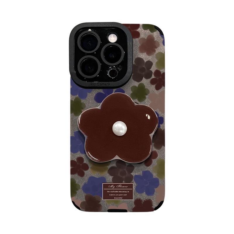 Flower bracket bracelet for Apple 16 retro mobile phone case iphone14pro flip fur 15 soft silicone 13