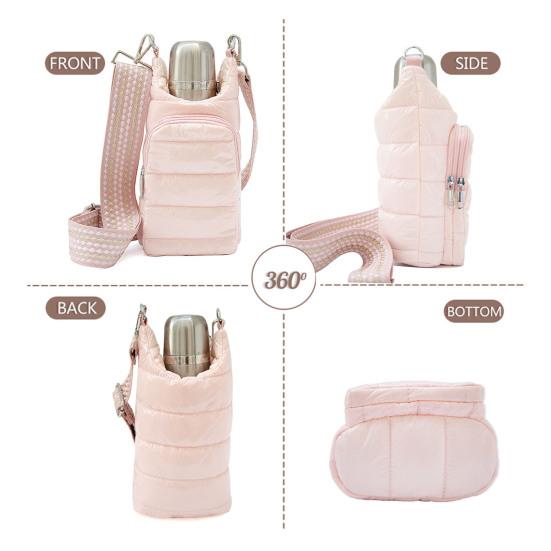 Daunen Baumwolle Wasserflaschentasche mit verstellbarem Riemen Doppelte Reißverschlusstaschen Wasserdicht