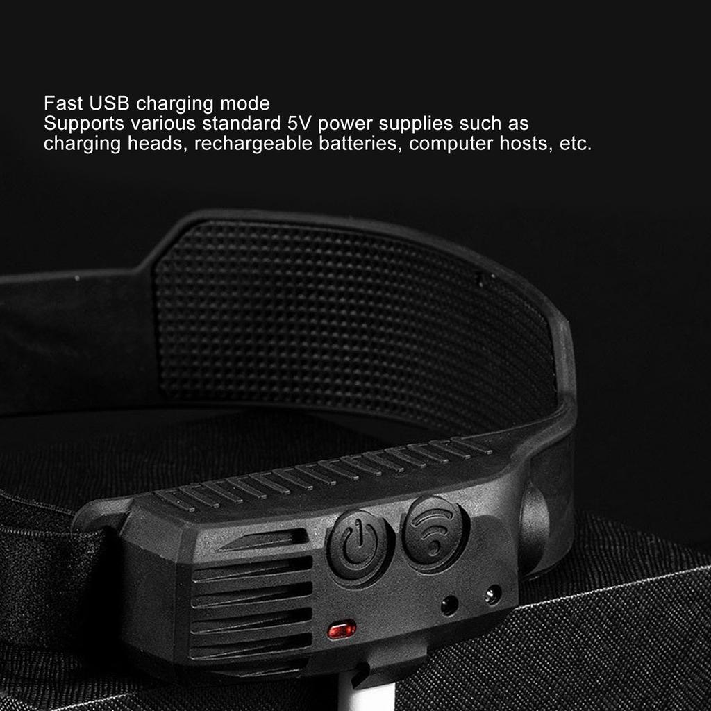 Strip COB Headlamp Super Bright Wide Beam Lightweight Rechargeable Head Light with Motion Sensor for Outdoor Fishing