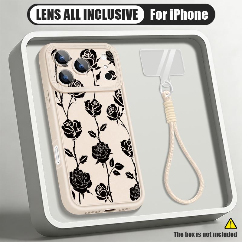 Flowers Fruits Print Lanyard Case For iPhone 18 Pro Max Shockproof Bumper Soft Silicone Cover For iPhone 17 16 15 14 13 Pro Max 17E