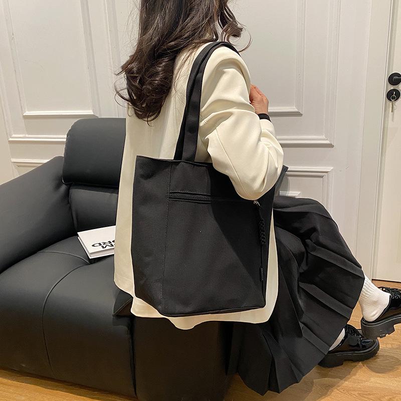 Solid Color Simple Large Capacity Lightweight Fashion Canvas Shoulder Tote Bag