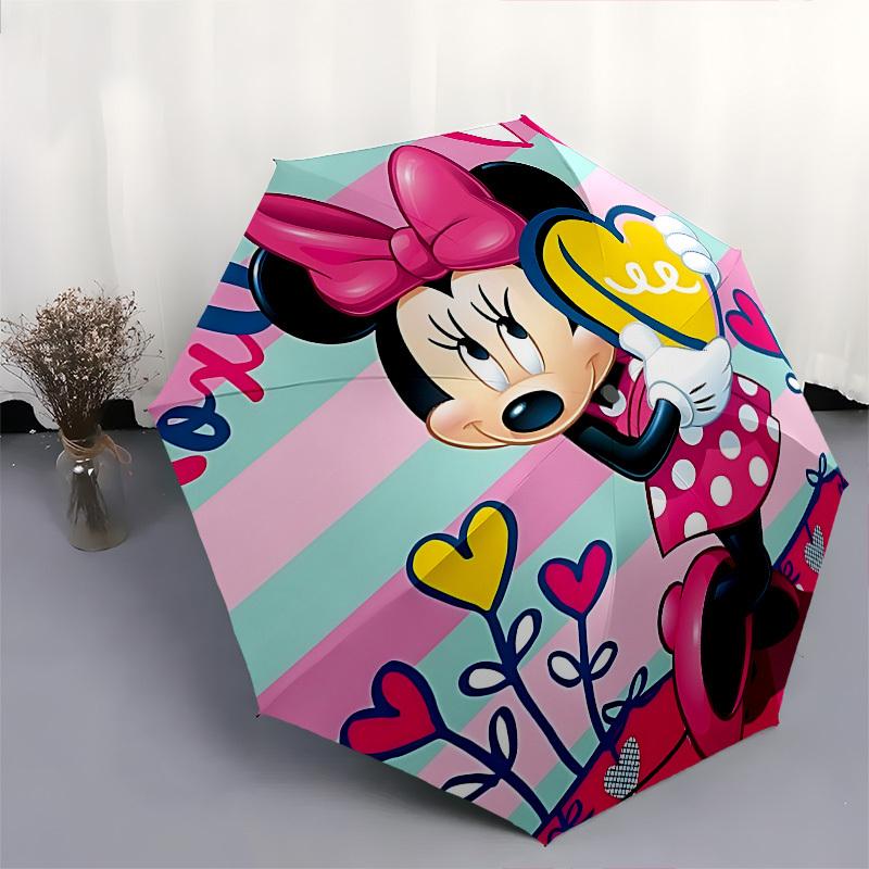 Minnie Mouse, Hearts Themed Automatic Opening and Closing Umbrella, Brightly Colored 8-rib Portable Umbrella, Suitable for Men and Women, A Perfect Gi