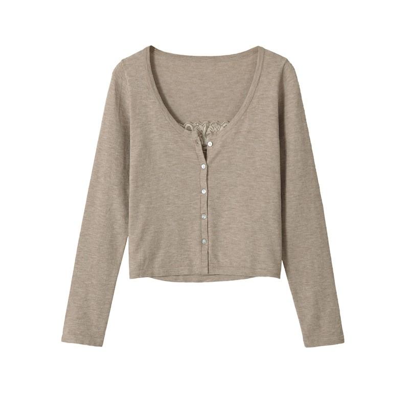 2026 Womens V-Neck Lace-Trimmed Long Sleeve