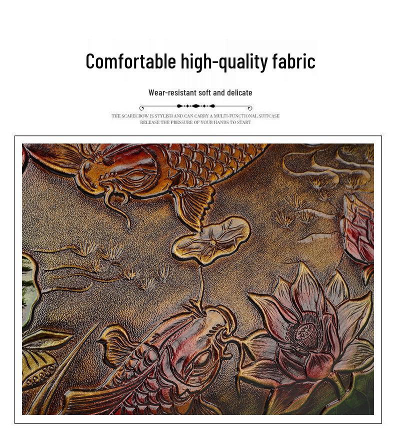 2025 Retro Glücksfischmuster Chinesische Handtasche - Großes Fassungsvermögen, Texturiert, Lässige Damentasche