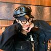 PU Leather Girl British Style Winter Women Berets Painter Cap Korean Style Octagonal Hat Navy Hat