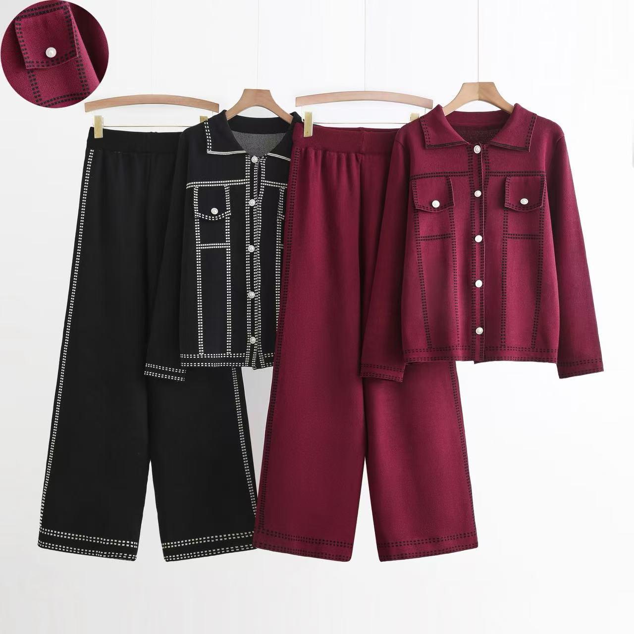 

Autumn & Winter Lapel Knit Cardigan with Wide-Leg Pants - Women s Fashion Two-Piece Set One Size чёрный