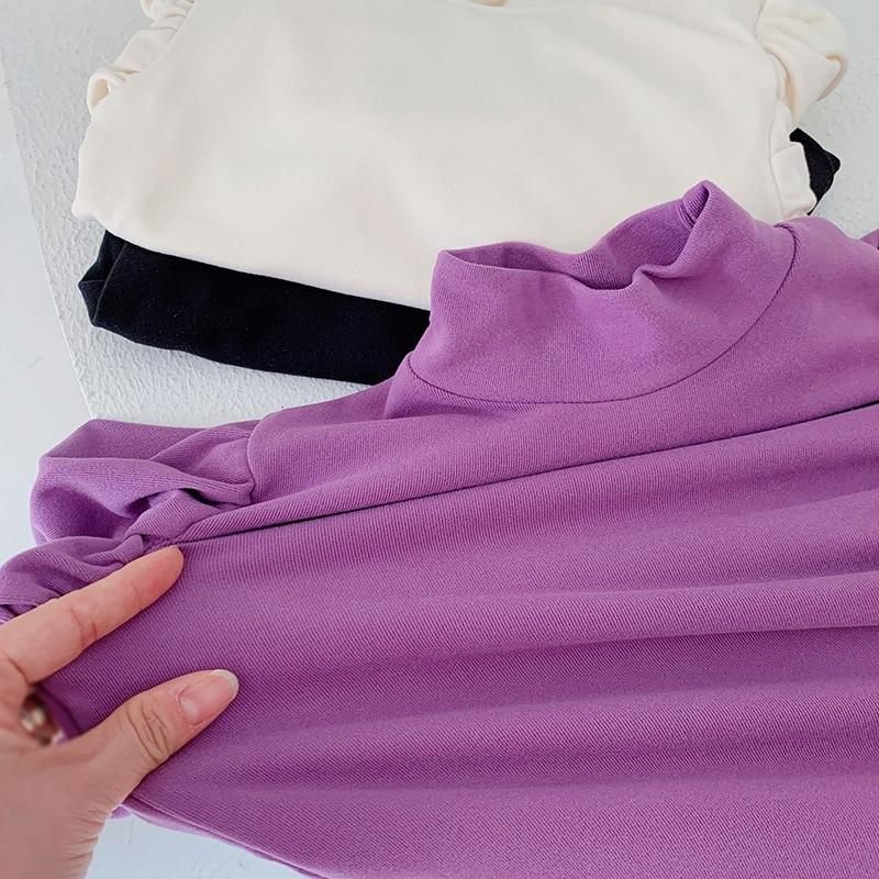 Dívčí top jednobarevná základní košile s vysokým výstřihem pro dívky 4-6 let pro volný čas