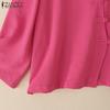 ZANZEA Women Casual Stand Collar Solid Color Loose 3/4 Sleeve Blouse