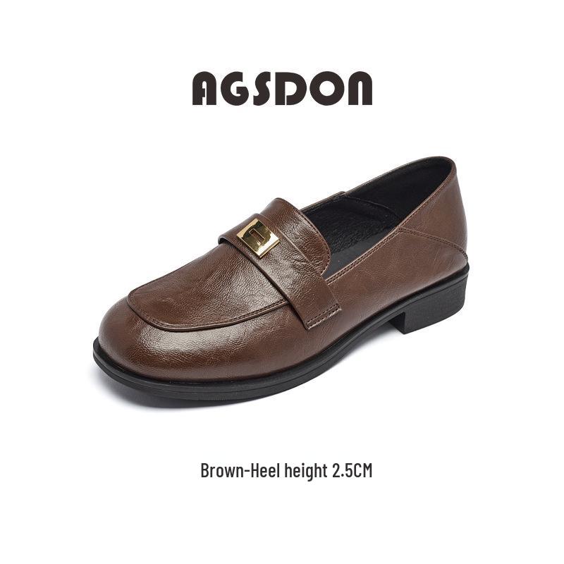 

Женские черные лоферы слипоны Augustine - Осень 2025, Толстая мягкая подошва, Кожаная обувь в британском стиле 37