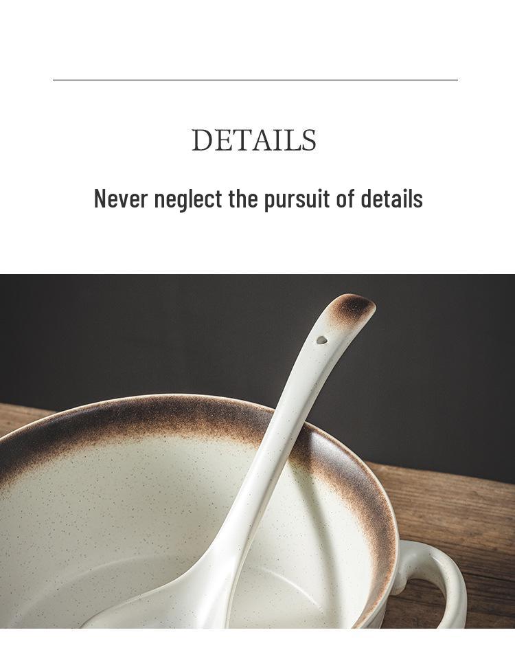 Japanese Ceramic Long-Handle Soup Spoon for Porridge & Hot Pot