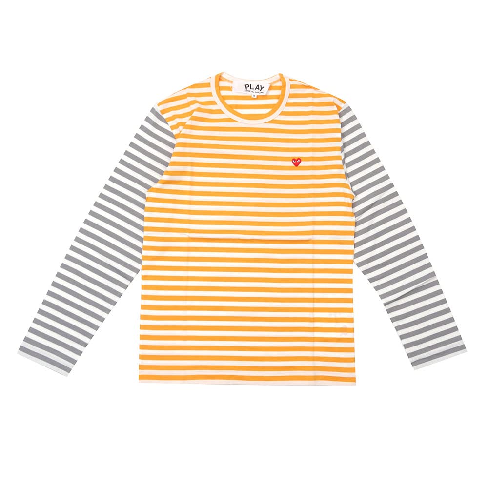

COMME des MENS Футболка с длинным рукавом в полоску с красным сердцем YELLOWxGRAY [PLAY GARCONS] L/S [размер S]