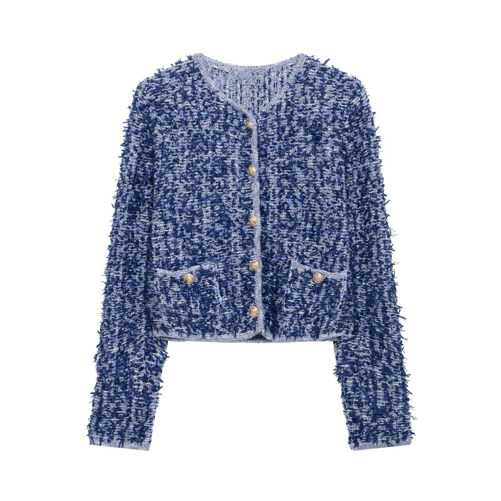 

2025 Spring Women s Slim Fit Round Neck Long Sleeve Knit Cardigan Large