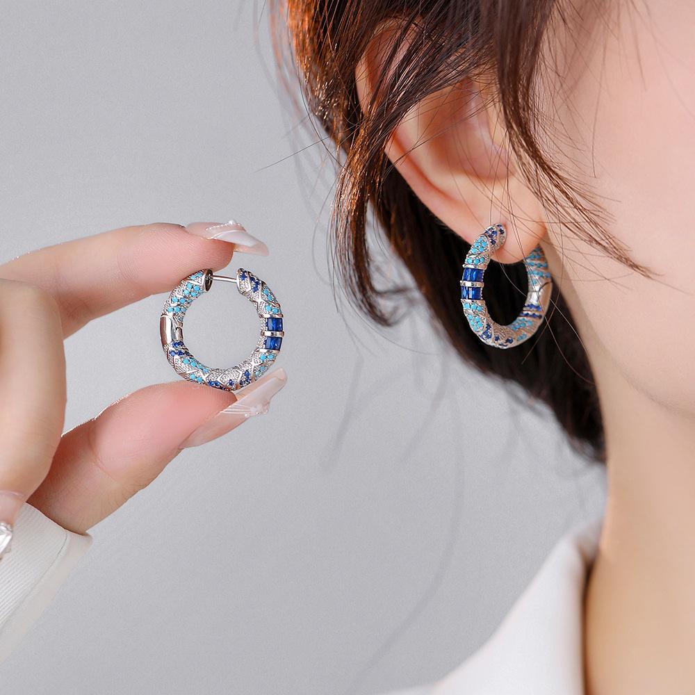 Vintage Blaue Zirkonia Creolen Elegante Minimalistische Luxus Ohrringe für Damen