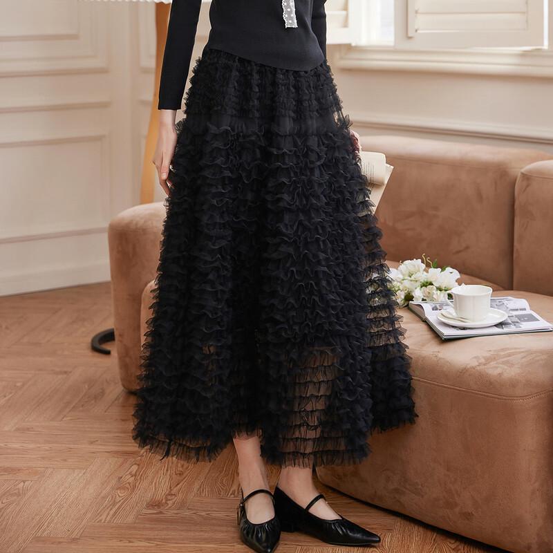 Сетчатая плиссированная юбка А-силуэта в нежном женском стиле Bailuyu EU 39