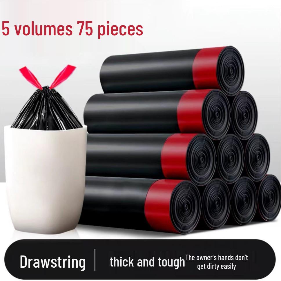 Extra Large Black Drawstring Kitchen Garbage Bags - Thickened, Automatic Closure for Home, Dorm, or Office