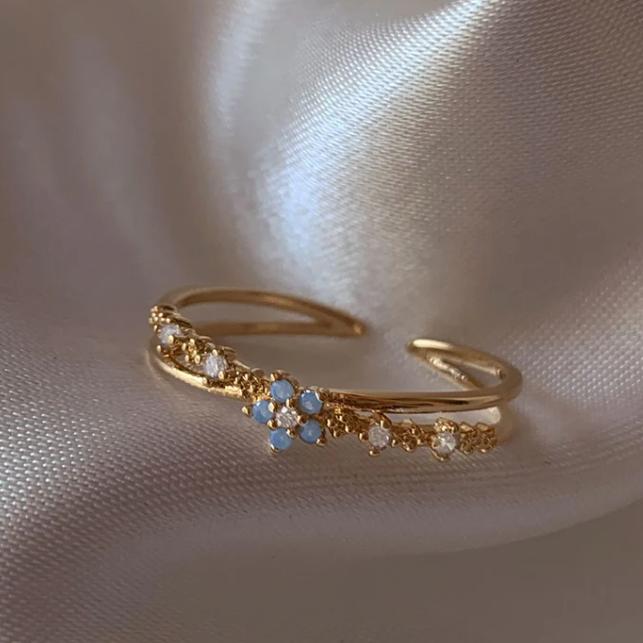 New Cute Colorful Zircon Flower Ring For Women Girl Fashion Vintage Zircon Adjustable Rings Jewelry Gift