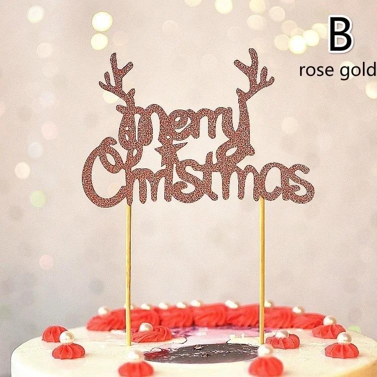 10 Stück/Los Gold Rot Frohe Weihnachten Party Kuchen Topper Dekoration für Weihnachtsdekorationszubehör