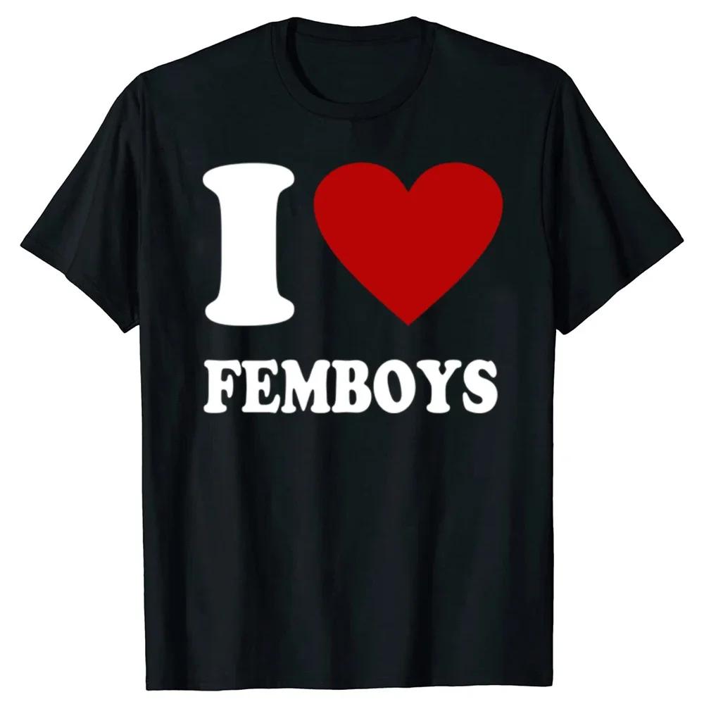 Magliette Stampate Divertenti I Love Femboys Grafiche da Donna Manica Sportswear Top Grafici Harajuku Manica Casual Estetica Abbigliamento