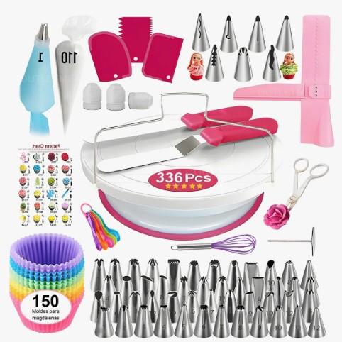 200 Pcs Cake Decorating Supplies Set, Icing Tips & Piping Bags, Disposable Cupcake Liners, Baking Turntable Kit