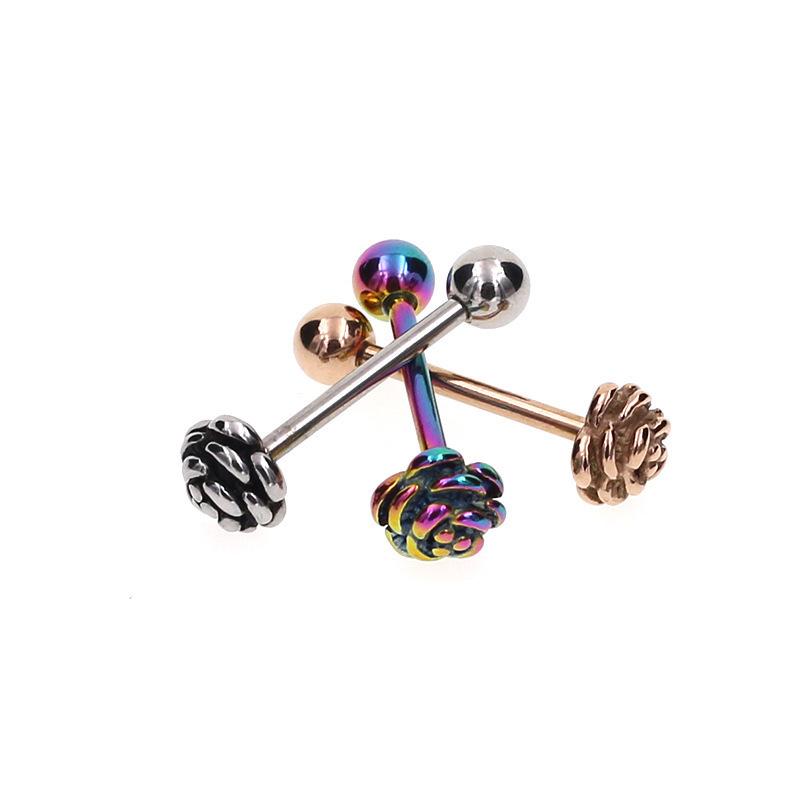 316L Stainless Steel Heart Tongue Ring, Rose Design, 1.6x16mm