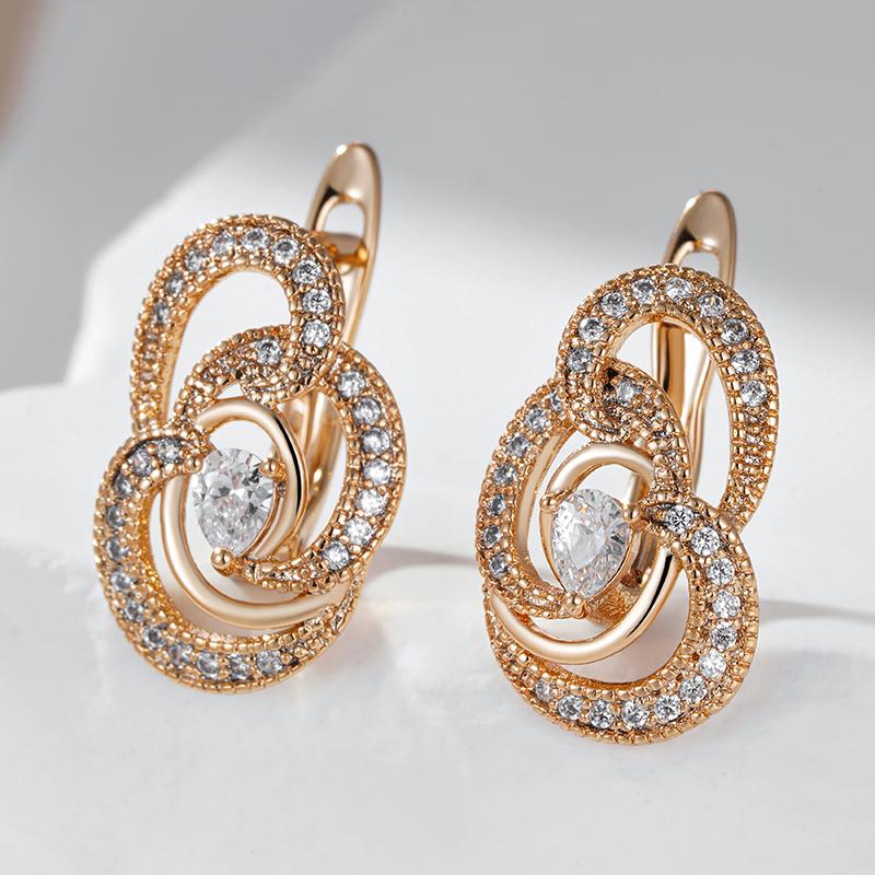 Shiny Natural Zircon Symmetry Flower English Earrings For Women Trendy  Rose Gold Color Vintage Daily Fine Jewelry