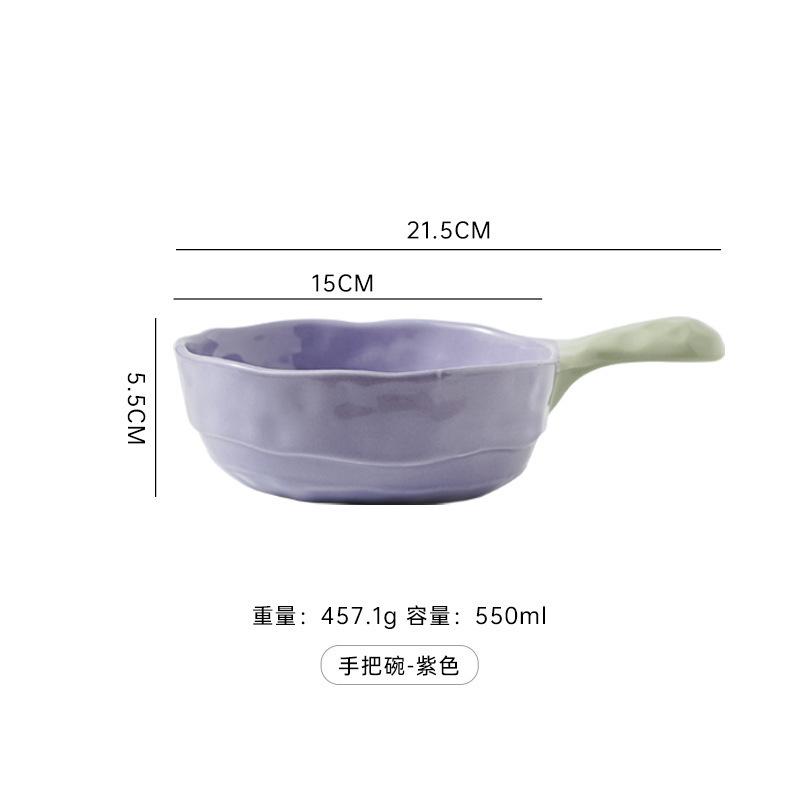 Ins Color Matching Advanced Sense Ceramic Handle Bowl Baking Bowl Atmosphere High Value Instant Noodle Bowl Salad Fruit Yogurt Bowl