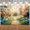 Easter Egg Bunny Flower Shop Yellow Curtain Banner Backdrop, Children's Portrait Birthday Party Decoration Photography Backdrop10