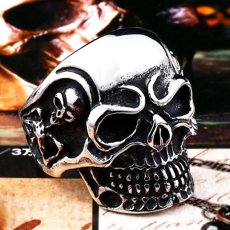 

Beier new store 316L Stainless Steel ring top quality Big Tripple Skull Ring Punk Biker jewelry LLBR8-068R 13 білий