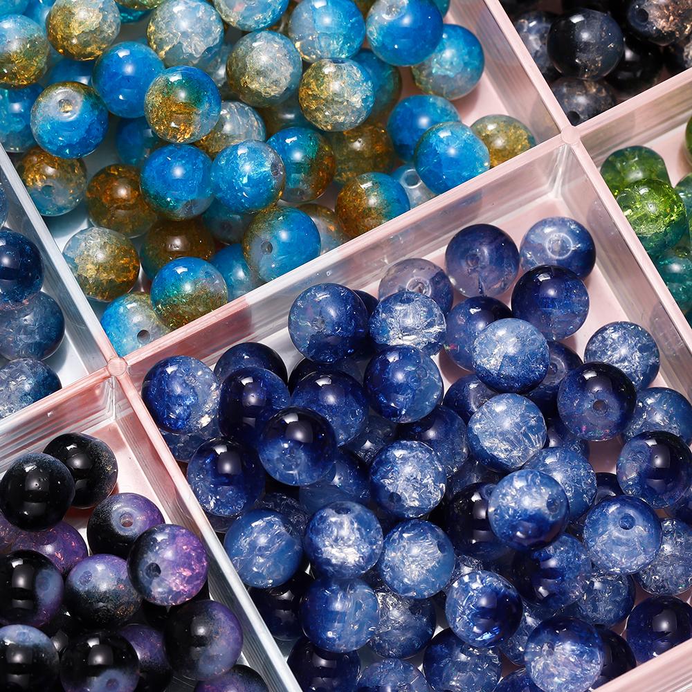 20/50 pièces 10mm Perles de Verre Craquelé Bicolores Espaceur Perle Libre pour Fabrication de Bracelets Colliers Bijoux DIY Accessoires Fournitures