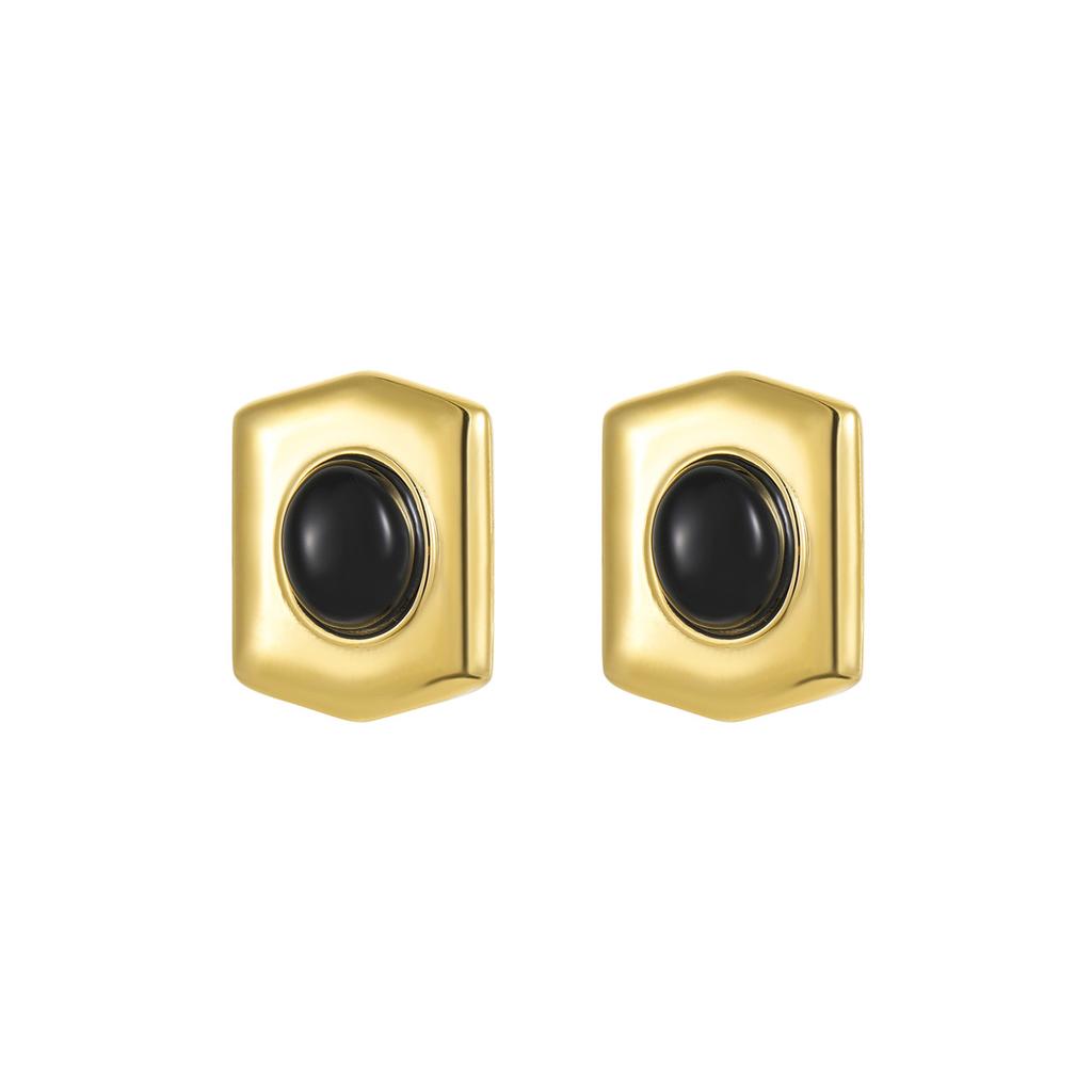 GEMCHIC Women's 18K Gold Plated Stainless Steel Geometric Hexagon Shield Earrings Vintage Fashion Personality Earrings