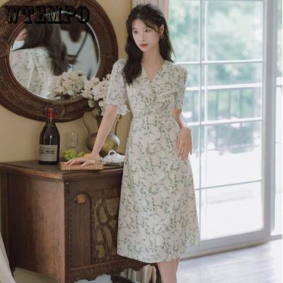 Dámské letní šaty Francouzské retro květinové šaty Dámské oblečení Tenké letní jemné a elegantní dlouhé šaty