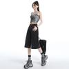 Fashion Summer Black Gray High Street Loose Wide Leg Straight Cropped Capri Denim Pants For Women Trendy Versatile Slimming AllMatch Daily Wear