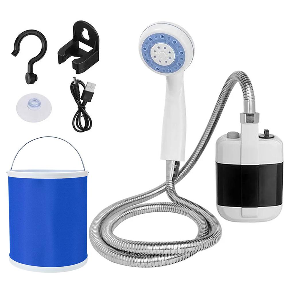Outdoor Shower Pump with Hose Bucket Camping Shower Kit Rechargeable Handheld Water Pump for Camping Hiking Beach Car Washing
