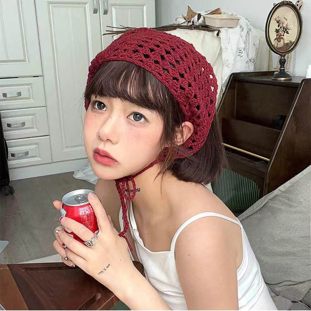 Triangular Hollow Knitting Headband Multicolor Hair Band Crochet Triangle Headscarf  Travel Beach